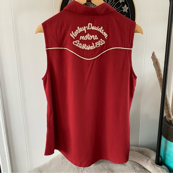 NWT Harley Davidson Moto Club Sleeveless Shirt Red Button 96670 Tank Embroidered - Picture 10 of 16